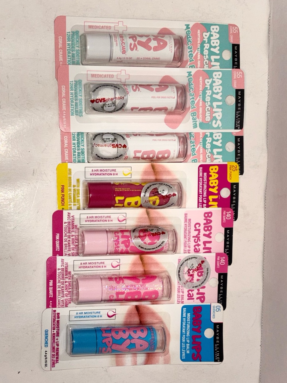 Maybelline Baby Lips Lip Balm Assorted Pink Blue White-Bundle of 7 assorted